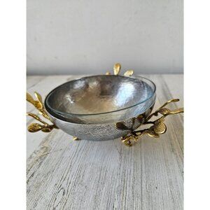 Michael aram serving bowl glass metal gold‎ new